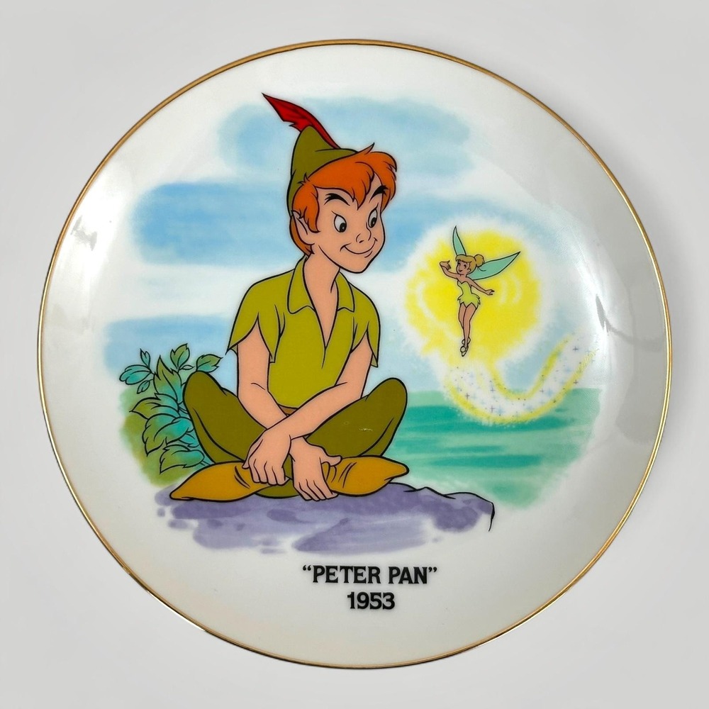 Vintage Disney Peter Pan Tinker Bell Collector Plate 1953 Gold Rim Japan 6.25in